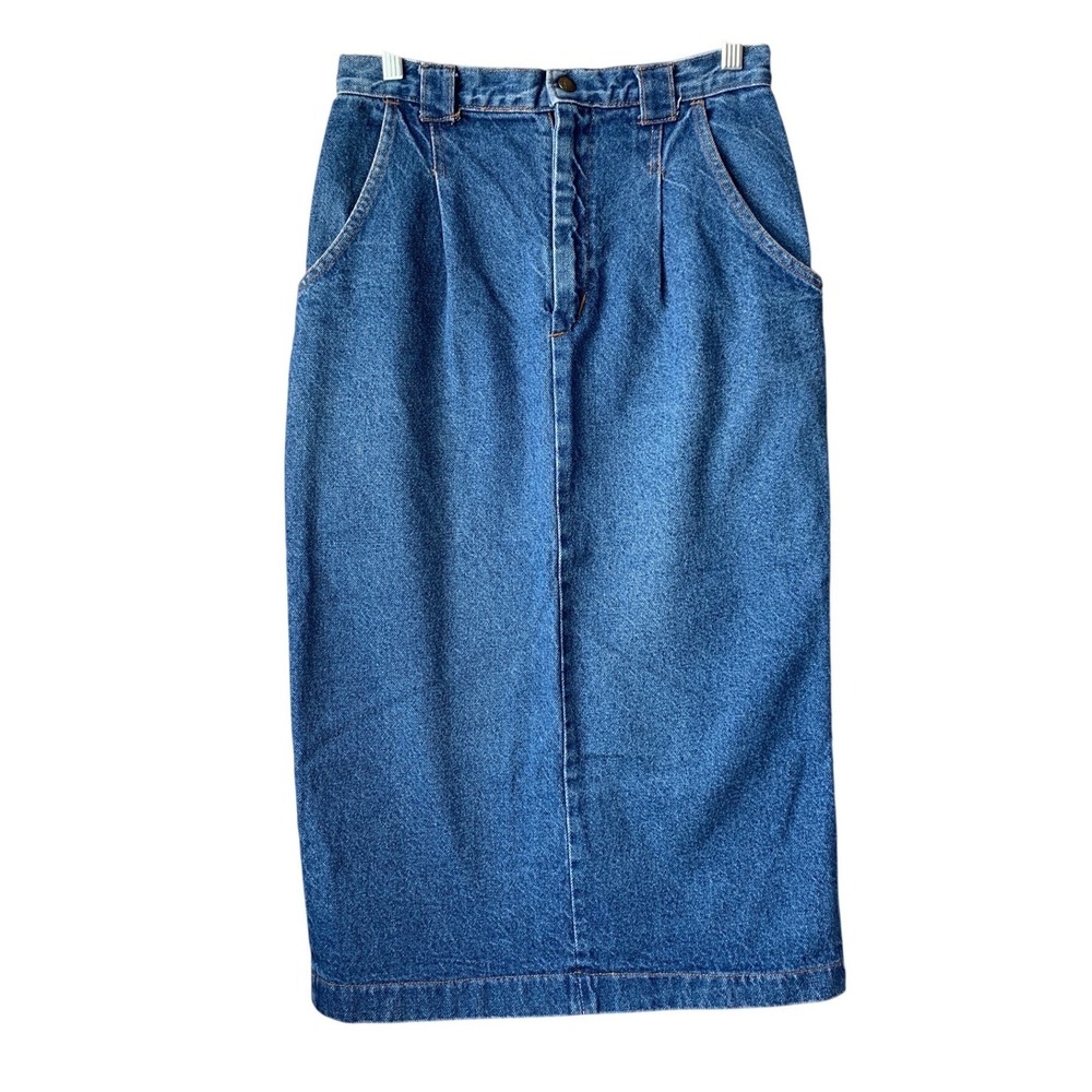 American Profile Jeanswear Women's Denim Midi Skirt Blue Waist Size 14in
